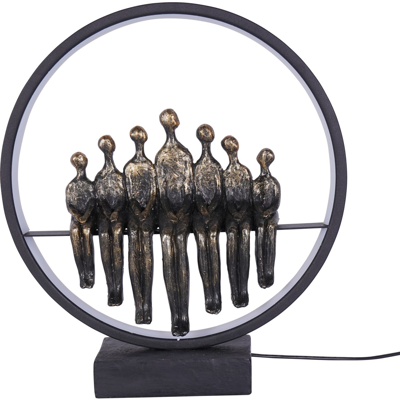 Antique Bronze Family Generations Sculpture with LED Ring Light